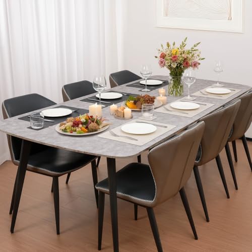 Vinyl Placemats Set of 6, Dual Sided Place Mats with Drink Coasters - color: White/Dark Gray Two-tone, size: Set of 6