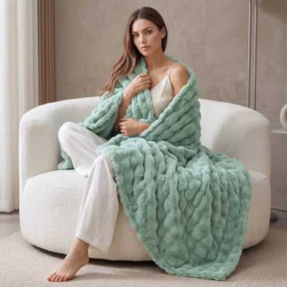 BEDELITE Sage Green 3D Fleece Bubble Twin Blanket for Bed, 60x80 Inches - color: Sage Green, size: Twin(60"x80")