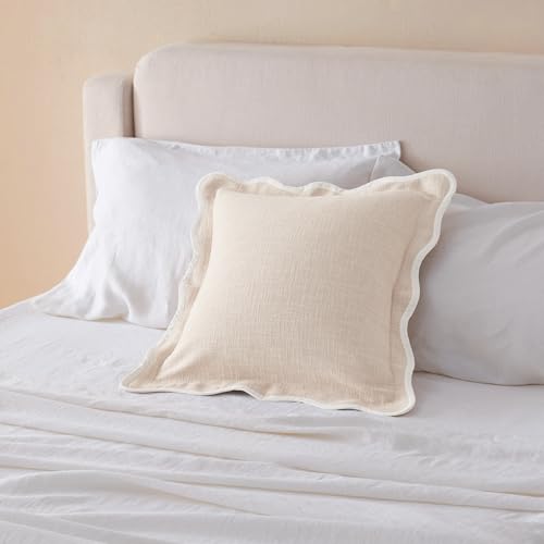 Double Stitch 100% Cotton Scalloped Throw Pillow Covers, Oat Milk - color: Oat Milk, size: 20" x 20" (Pack of 1)