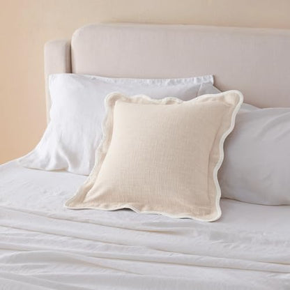 Double Stitch 100% Cotton Scalloped Throw Pillow Covers, Oat Milk - color: Oat Milk, size: 20" x 20" (Pack of 1)