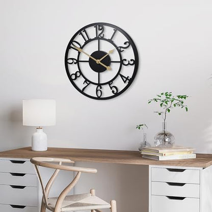 Wall Clock Battery Operated,Silent Non Ticking Modern Rustic Metal Small Clocks for Living Room/Bedroom/Office/Kitchen/Farmhouse Home Decor-12IN(Arabic Number-Black) - size: 12 Inch