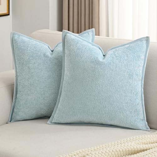 FUTEI Pack of 2 Chenille Soft Throw Pillow Covers 24x24 Inch, Light Blue - color: Light Blue, size: 24" x 24" (Pack of 2)