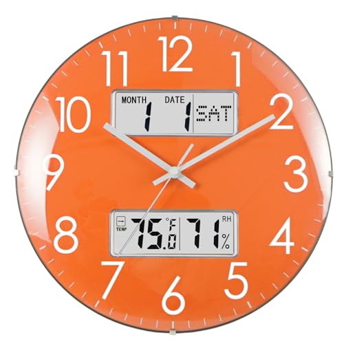 Nbdeal 13-Inch Analog Silent Wall Clock with Calendar Temperature & Humidity (Orange) - color: Orange