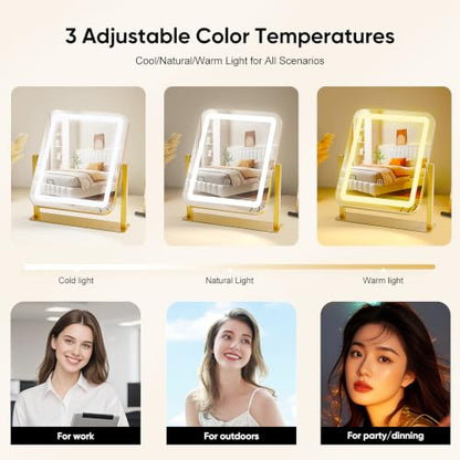 Vanity Mirror with Lights,LED Makeup Mirror,Gold,14.8“x12.6”