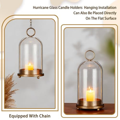 Metal Candle Holder Handmade Glass,Brass Dome Hurricane Glass Candle Holder
