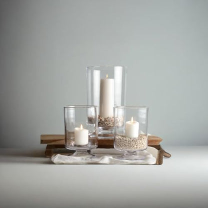 WGVI Clear Glass Pedestal Hurricane Candle Holder, 6"+8"+10" H, Decorative Vase for Pillar Candles, Short Stemmed Candleholder Cylinder, Tabletop, Home Décor, 1 Set of The Smaller 3 Sizes - size: 6", 8", 10" H (3-Piece Set)