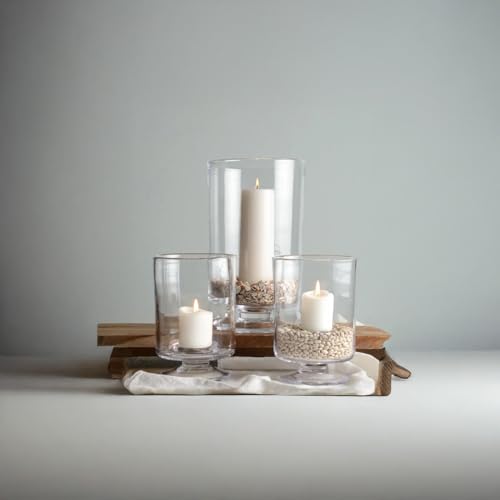 WGVI Clear Glass Pedestal Hurricane Candle Holder,8"+10"+13" H, Decorative Vase for Pillar Candles, Short Stemmed Candleholder Cylinder, Tabletop Home Décor, 1 Set of Larger 3 Sizes - size: 8", 10", 13" H (3-Piece Set)