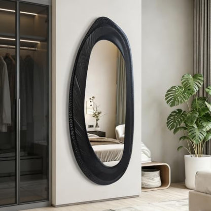 POZINO 63"x26" Irregular Full Length Mirror, Asymmetrical Oval Wall Mirror - size: 63"L x 26"W