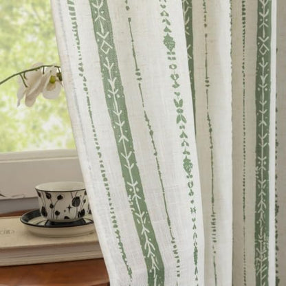 Green Boho Linen Curtains for Living Room 63 Inch Length 2 Panels - color: Green, size: 52"W x 63"L (Pack of 2)