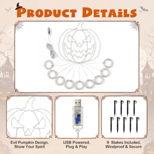 Gerrii 14FT Halloween Pumpkin Waterfall String Lights, USB Outdoor Lights - style: Halloween Pumpkin
