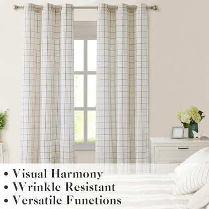 Short Buffalo Plaid Light Filteirng Curtain Panels 63 Inch - color: Plaid Beige/Dusty Blue, size: 40"W x 63"L (Pack of 2)