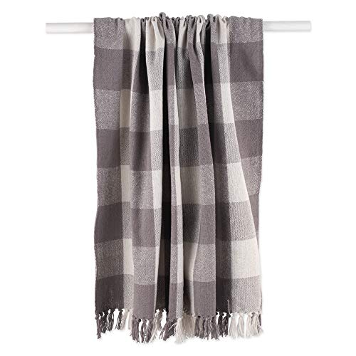 DII Buffalo Check Collection Rustic Farmhouse Throw Blanket with Tassles, 50x60, Gray/White - color: Gray/White, size: 50x60"