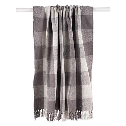 DII Buffalo Check Collection Rustic Farmhouse Throw Blanket with Tassles, 50x60, Gray/White - color: Gray/White, size: 50x60"