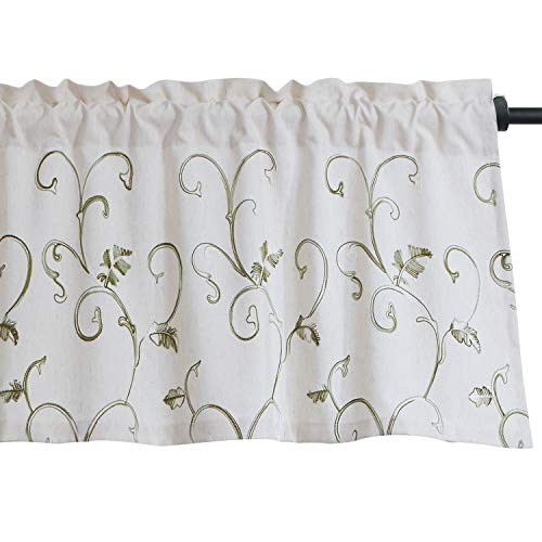VOGOL Vines Embroidered Curtains Valance, Rod Pocket Valances for Windows, 52 x 18 Inch, Grass Green - color: Green, size: 52"W x 18"L (Pack of 1)
