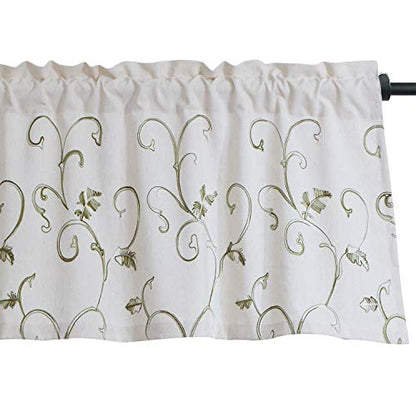 VOGOL Vines Embroidered Curtains Valance, Rod Pocket Valances for Windows, 52 x 18 Inch, Grass Green - color: Green, size: 52"W x 18"L (Pack of 1)