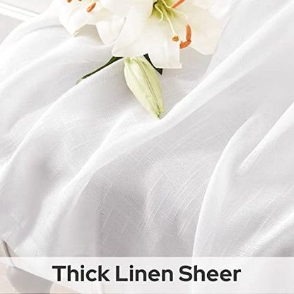 HOMEIDEAS White Sheer Linen Curtains 84 inches Long, 2 Panels Set - color: White, size: 52"W x 84"L (Pack of 2)