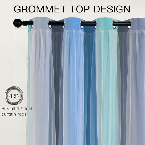 XiDi Blue Green Grey Blackout Curtains 63 Inches Long for Bedroom 2 Panels - color: Blackout-blue-green-grey, size: 34"W x 63"L (Pack of 2)