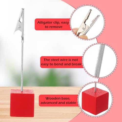 20 Pcs Cube Base Memo Clip Holder with Alligator Clip, Red - color: Red