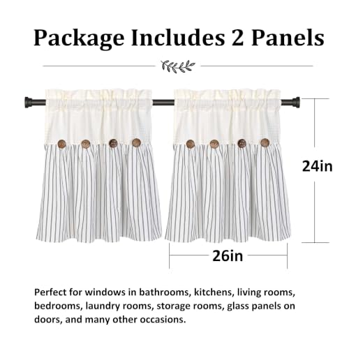 DOSLY IDÉES Spa Waffle and Gray Striped Curtains, 26" W x 24" L - color: Beige & Gray Striped, size: 26"W x 24"L (Pack of 2)