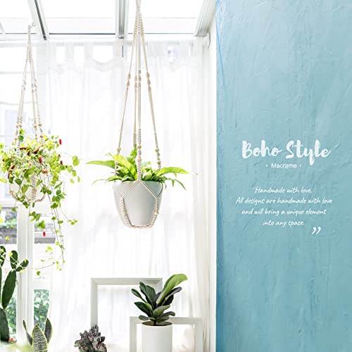 Mkono 43 Inch Macrame Plant Hanger Indoor Hanging Planter Holder Ivory 1Pc - color: Ivory