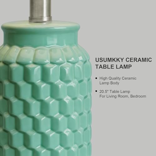 USumkky 20.5" Ceramic Table Lamps Set of 2 - Modern Farmhouse & Boho Style, Bedside Nightstand Lamps for Bedroom, Living Room End Table Lamps, Small Desk Lamp(Tiffany Blue) - color: 20.5" Tiffany Blue