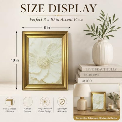 yByCute White Floral Wall Art, Gold-Tone Framed Canvas, 8 x 10 Inches