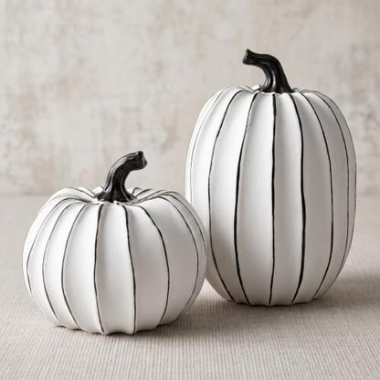 FESTGLOX White and Black Halloween Pumpkin Decor, Small Resin Pumpkin Set - color: White and Black-2pcs