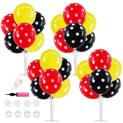 TONIFUL 4 Set Black Red Yellow Polka Balloon Stand Centerpieces for Table - color: Black Red Yellow Polka
