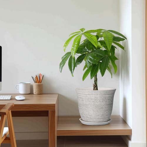 Ceramic Flower Pots, 10 Inch Plant Pot with Saucer, Grey - color: Grey-white, size: 10 Inch