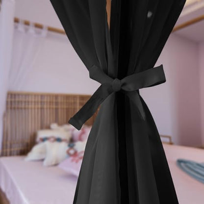 Linentalks Black Canopy Bed Curtains - 8 Panels Set with Tiebacks, Easy Open & Close Tabs, Quick Install for 4 Poster Bed or Queen Bed Frames, Romantic Touch for Bedrooms, Canopy Bed Curtains Queen - color: Black
