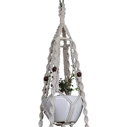 Macrame Plant Hanger & Holder, Hanging Planter 4 Legs Double Deck for 8 inch to 12 inch Two Pots Indoor Outdoor Hanging Planter Basket Hemp Rope 68 Inch Without Pot and Plant (Ivory White)