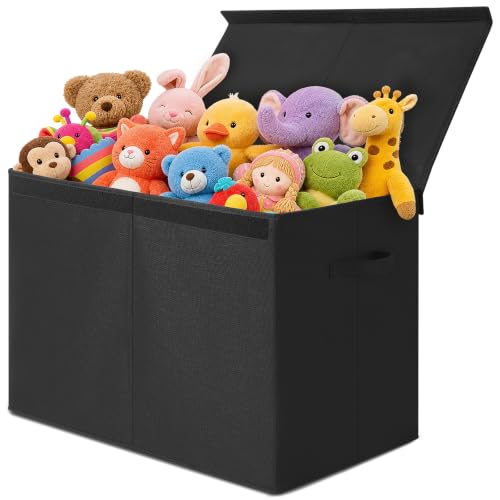 INDRESSME 122L Large Toy Storage Box with Lid Divider Kids Organizer Bin - color: Black, size: 26"x17"x17"