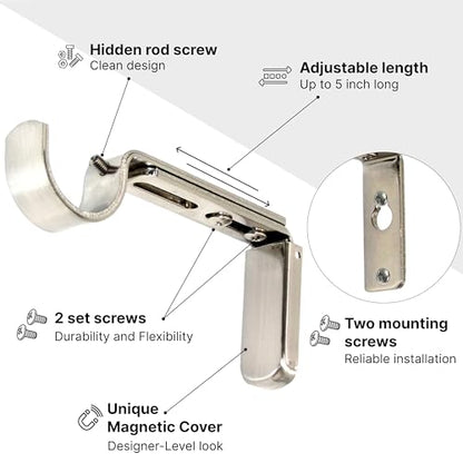Adjustable Curtain Rod Brackets for Wall 3 Pack, Heavy Duty, Brushed Nickel - color: Brushed Nickel - Set of 3