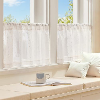 jinchan Kitchen Valance Curtain Double Layers, 50x16, 1 Panel, Whisper - color: Double | Dottie Linen Whisper, size: 50"W x 16"L (Pack of 1)