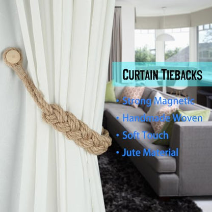 BEL AVENIR Jute Curtain Tiebacks Magnetic 2 Pack Woven Drapery Holdback - color: Jute- 2pack