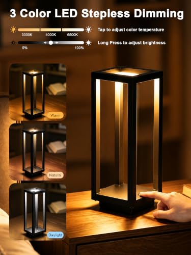 Cordless Table Lamp,Outdoor Rechargeable Table Lamp 7200mAH Battery 2PCS - color: Black-2pcs