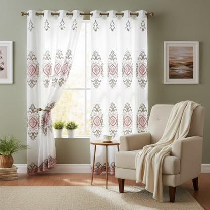 J&V TEXTILES Embroidered Curtain Set, 2 Panel Drapes with Backing & Valance, Medallion Pattern (Pink) - color: Pink