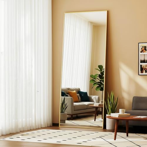 56x21 Gold Rectangle Full Length Mirror, Tempered Glass with Aluminum Frame Full Body Mirror - color: Gold Rectangle, size: 56"L x 21"W