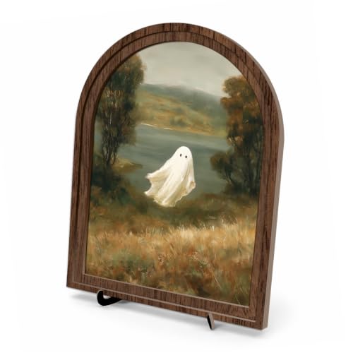 Halloween Ghost Arched Wood Frame Tabletop Decor, Lakeside Vintage Wall Art - color: Color 17