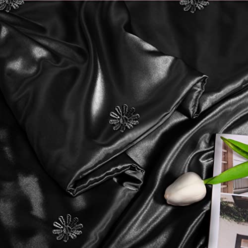 Vonty Black Satin Throw Blanket 50x60In, Cooling Silky Wrinkle-Free - color: Black, size: 50" x 60"