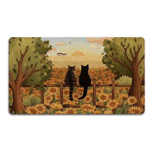 Sunflower Floral Tabby Black Cat Door Mat Outdoor Indoor Entrance Entryway 17x30 in - Farmhouse Summer Funny Cats Welcome Mat for Front Door Porch, Housewarming Gifts Idea for Cat Lovers637 - color: Fcolor001