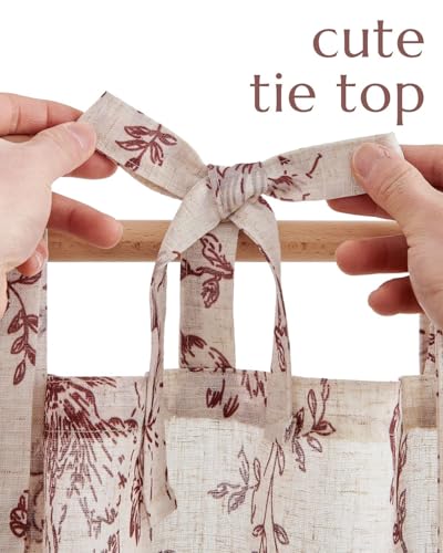 jinchan Red Floral Kitchen Tier Curtains Alice 24 Inches Tie Top 2 Panles - color: Alice Red on Linen, size: 26"W x 24"L (Pack of 2)