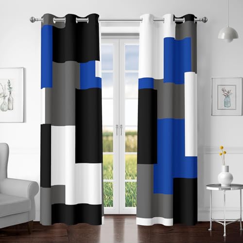 Tyrot Blue Gray Black Blackout Curtains for Bedroom Living Room 96 inch - color: Blue, size: 42"W x 96"L (Pack of 2)