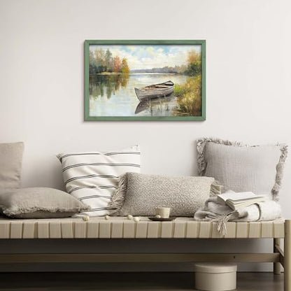 HILL WEST Rustic Autumn Lake Landscape Framed Wall Art, 24x16inch - color: Lake, size: 24"L x 16"W