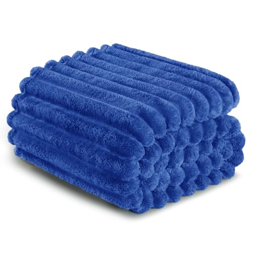 Exclusivo Mezcla Striped Fleece Throw Blanket for Couch, Sofa, Bed, 50"x60" - color: Cobalt Blue, size: Throw ( 50x60 IN )