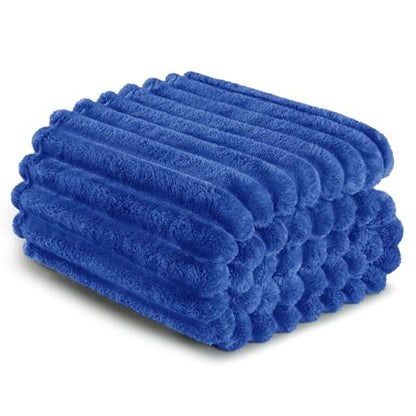Exclusivo Mezcla Striped Fleece Throw Blanket for Couch, Sofa, Bed, 50"x60" - color: Cobalt Blue, size: Throw ( 50x60 IN )
