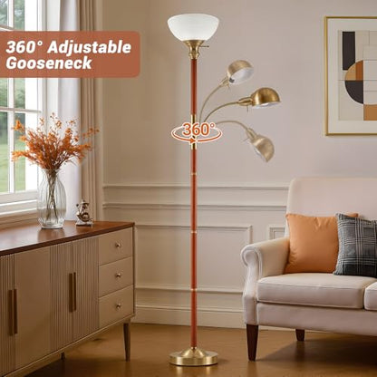 EJIAXIN 72" Wood Torchiere Floor Lamp with Glass Shade Gold Standing Lamp - color: Wood Color