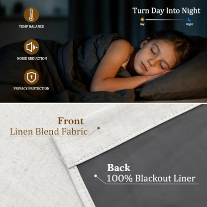 Nanspring 100% Blackout Linen Curtains for Bedroom 98 Inch Long Natural - color: Natural, size: 50"W x 98"L (Pack of 2)