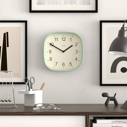 JONES CLOCKS® Sprite wall Clock | Modern Square Clock | 10" | Mint Green - color: Neo Mint