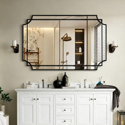 48"x31.6" Large Rectangle Beveled Mirror with Black Wood Frame - color: Black, size: 48"L x 31.6"W